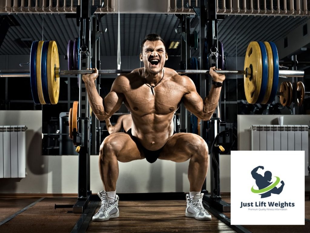 bodybuilder doing deep squats