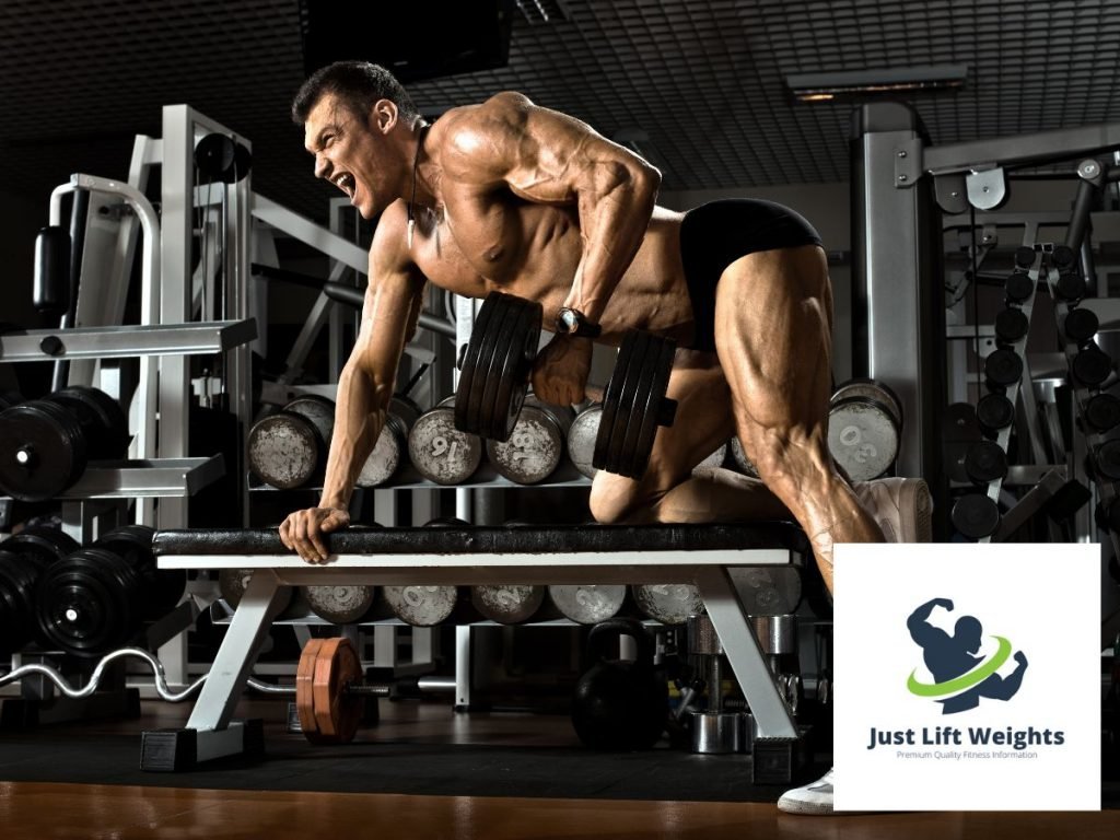 bodybuilder doing single arm rows